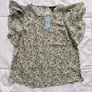 LOFT Floral Flutter Sleeve Blouse XXSP